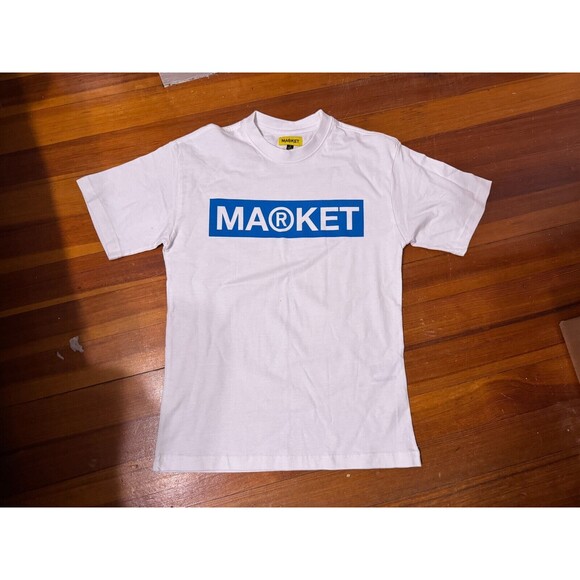 Chinatown MARKET Studios - Box Logo Graphic Print Tee Shirt - White Blue - Small - Picture 2 of 6